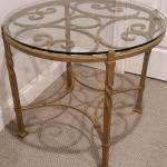 Glasstop round decorative metal base table