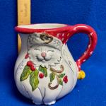 White Cat Cup Mug Heather Goldmine Blue Sky Ceramic Co. Pitcher 2013 Christmas H