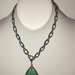 Photo of Sterling ,Marcasite Chain with Malachite Pendant