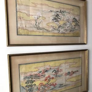 Photo of Antique Pair of Eastern Landscapes on Silk