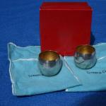 TIFFANY STERLING  SHOT LIQUOR CUPS PAIR W/POUCH AND BOX