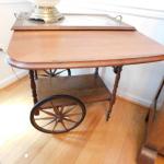 Antique Drop Leaf Serving Cart w/ Glass Serving Tray