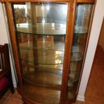 Antique Oak Bow Front Display China Cabinet CLEAN w/ Key