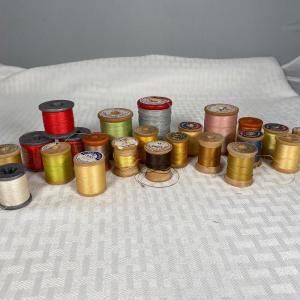 Photo of Vintage Wood Spools Sewing Thread Various Colors