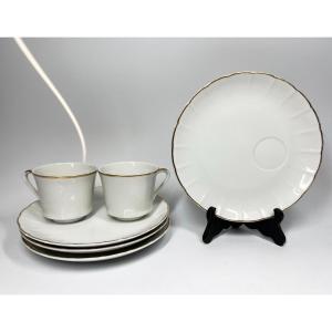 Photo of Retro Golden Heirloom JSC White & Gold Trim Ceramic Snack Plates and Cups