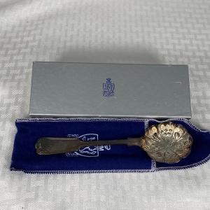 Photo of K&M Silver Plate Small Serving Spoon Ladle Fruit Embossed w Original Box