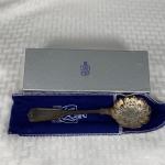 K&M Silver Plate Small Serving Spoon Ladle Fruit Embossed w Original Box
