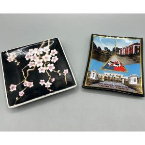 Photo of Lot of Square Dishes Fort Knox Travel Souvenir & Cherry Blossoms Displayable Col