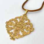 MIGNON FAGET ~ 24” Bronze Silk Rope & Gold Toned Gallier House #1 Pendant (EK)