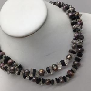 Photo of Vintage Glass and Semi Precious stone And Pearl Sterling silver necklace
