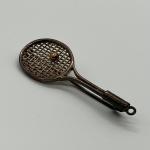 LOTJ166: Sterling Silver Vintage Tennis Racket Brooch with Gold Vermeil Ball