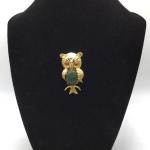 LOTJ125: Vintage Owl Brooch/Pendant with Green Jade Belly