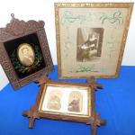 FANTASTIC Antique Picture Frames Lot Hand Stitched Glass Plate +