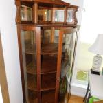 Antique 6' Oak Bow Front Curio China Display Cabinet w/ Mirror