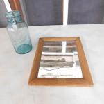 Antique Maple Wood Frame with Beveled Mirror and Blue Glass Ball Bell Top Jar
