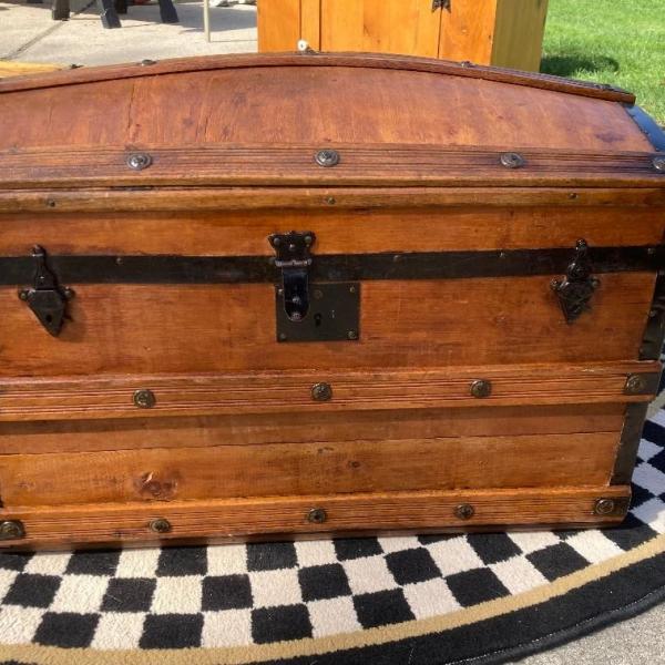 Photo of Antique Humpback Wooden Trunk
