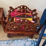 Double sided Carved Rosewood Magazine Rack with Drawer
