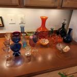 Large Lot of Colored Glass Vases, Glasses, Dishes