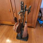 Vintage Very Heavy Fireplace Tools Set with Stand