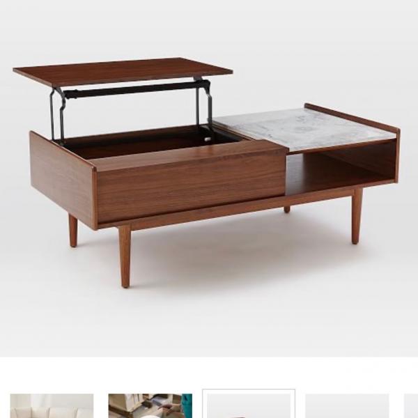 Photo of Mid-Century Pop-Up Coffee Table with hidden storage area