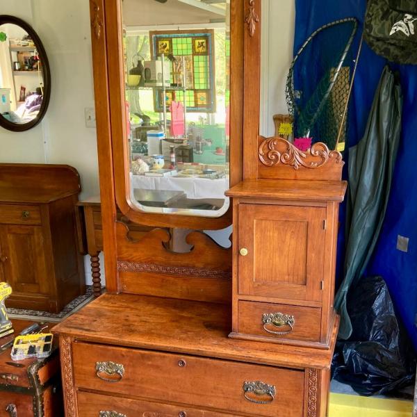 Photo of Antique Dresser with Mirror and Attached Hat Box