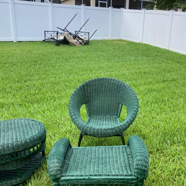 Photo of 4-Piece Green Wicker Patio Set with Brand New Lounger Cushion