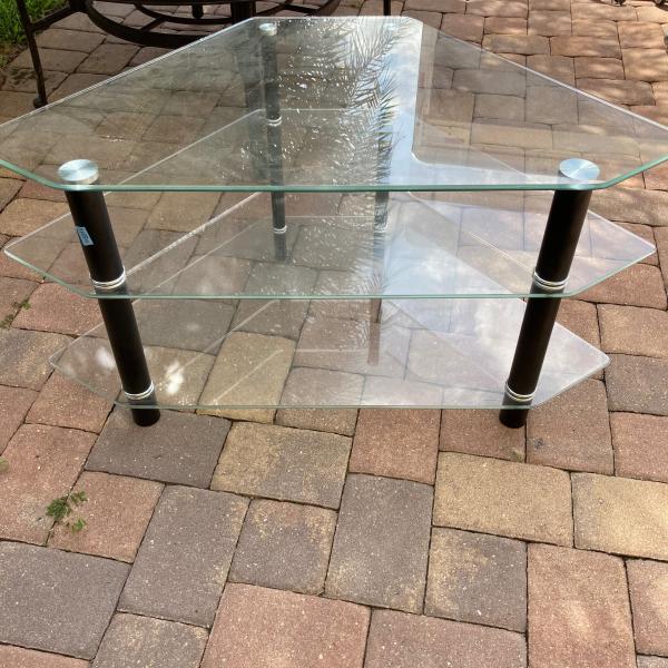 Photo of Like-New, Two-Tier, Glass and Metal TV Table