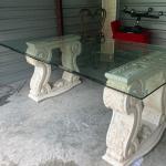Antique-Ivory, Dual Stone Pedestals with Glass Top Table
