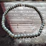 17" 7.5mm Baby Blue Pearl necklace with SS clasp.