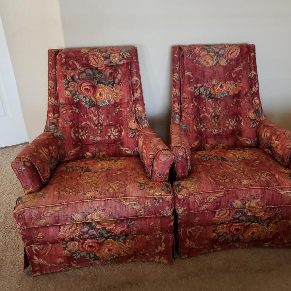 Photo of Tall red upholstered chairs