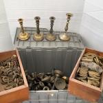 140 Large Lot of Antique Brass Candlesticks & Antique Brass Furniture Hardware