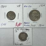 677  1874 Liberty Head 3-Cents VF AA- IN-/ 1909-D Barber Dime G-4 RCM195-C & 193