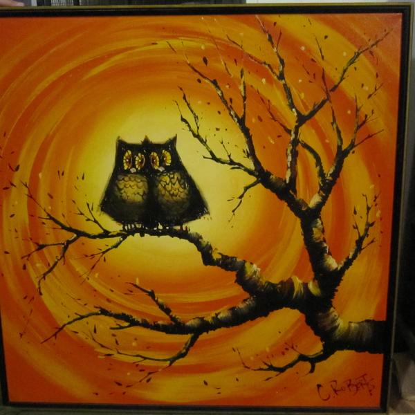 Photo of  Two Owls, by C. ROBERTS.  Oil print on canvas. 