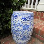 Ceramic Garden Stool in Classic Blue & White with Pierced Accents