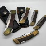 LOT 104J: Lockback Folding Pocket Knives with Wood and Brass Handles - Gerber & 