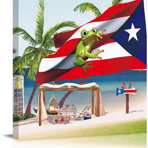 Photo of Canvas Wall Art Summer Beach Puerto Rico Flag Picture Modern Artwork