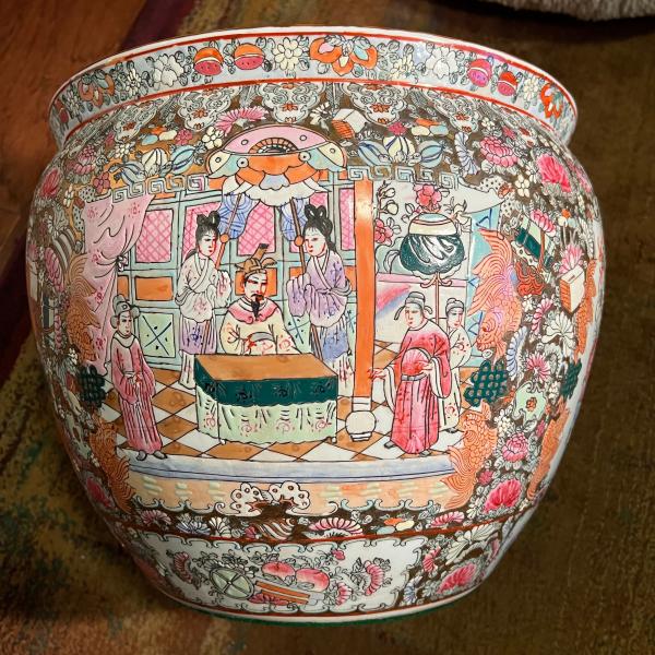 Photo of Famille Rose Koi Pot with Jiaqing Mark