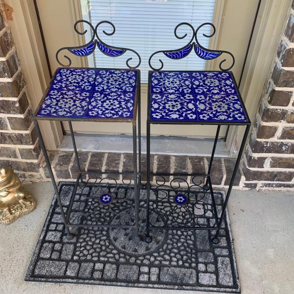 Photo of Pair of Beautiful Blue Tiled Tables