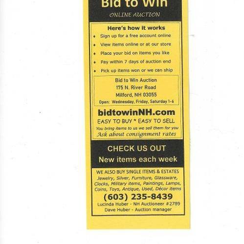 Photo of www.bidtowinnh.com -online auction- 100 items sold every Sunday STARTING @ $1