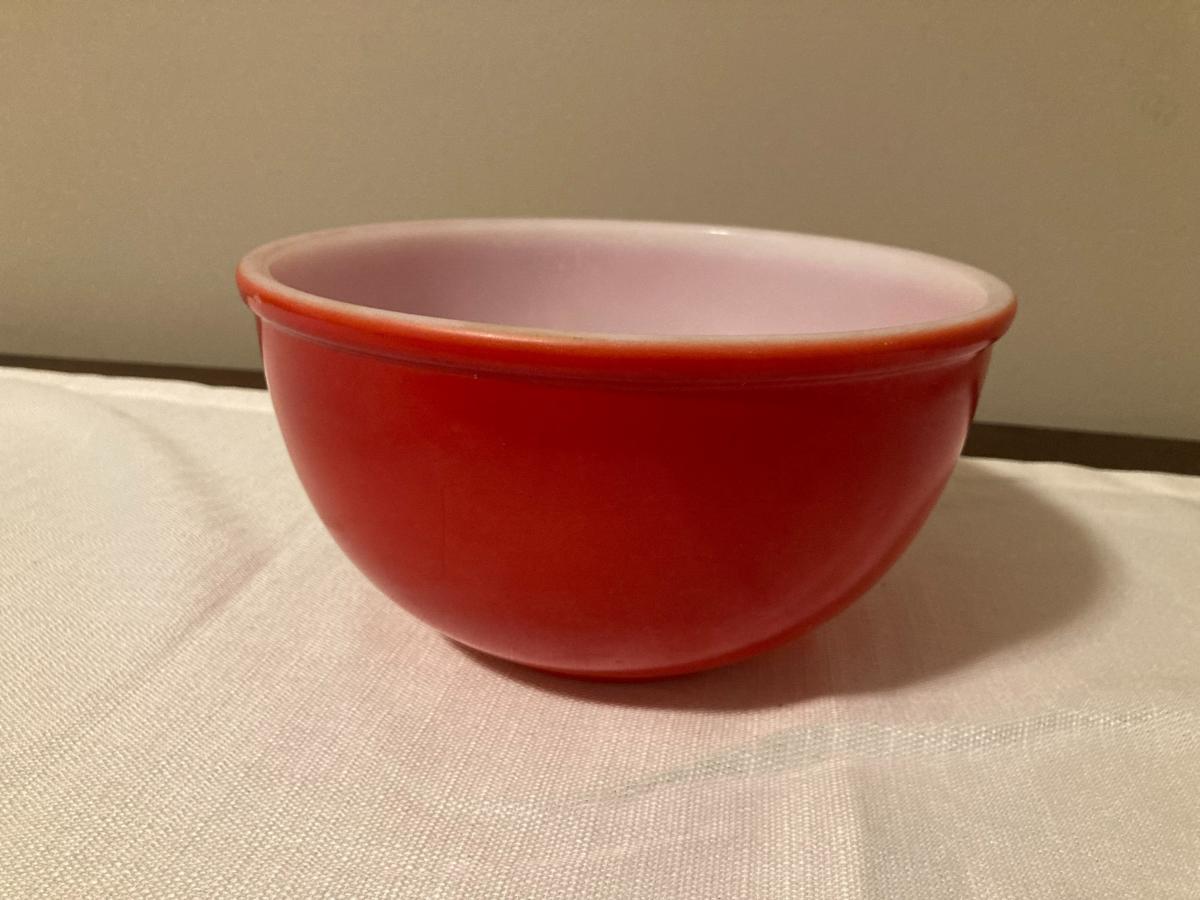 Vintage Fire King RED Oven Ware #24 mixing bowl | snaplist