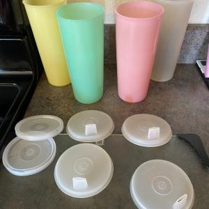 Photo of Tupperware Tumbler 4 (pastel) 4 sippy lids and 2 solid lids = 10 pieces 