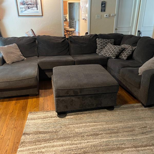 Photo of 3PC Blue Sectional with Storage Ottoman