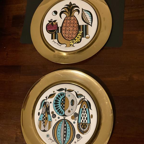 Photo of Vintage lot of 2 Georges Briard ceramic trivet wall hangers
