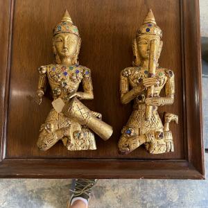 Photo of Pair of Gold Thailand Statues - Vintage Marshall FIelds
