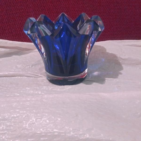 Photo of Brand new still in box Vintage cobalt blue Czech Bahamian Crystal candle holder