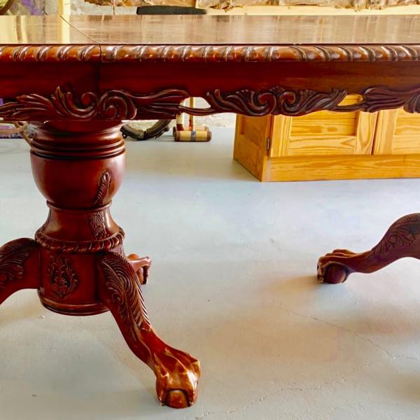 Photo of Antique Double Pedestal Dining Room Table Set with Claw Feet and Rope Edge