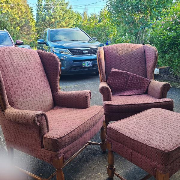 Photo of Two Wing Back Chairs with Ottoman