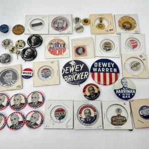 Photo of LOT 53: Antique/Vintage Political Pins, Buttons (1890s-1950s) Mostly Presidentia