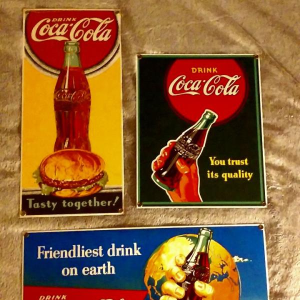 Photo of Lot of Three Coca-Cola Porcelain Enameled Sign by Ande Rooney