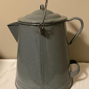 Photo of Vintage large gray enamel granite ware coffee pot, cowboy campfire style